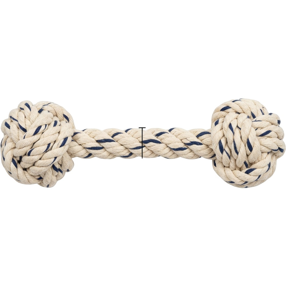 Aerovy Knotarc Braided Cotton Rope Dumbbell Dog Toy 14 in Navy Cream - Product view