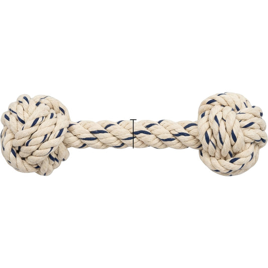 Aerovy Knotarc Braided Cotton Rope Dumbbell Dog Toy 14 in Navy Cream - Product view