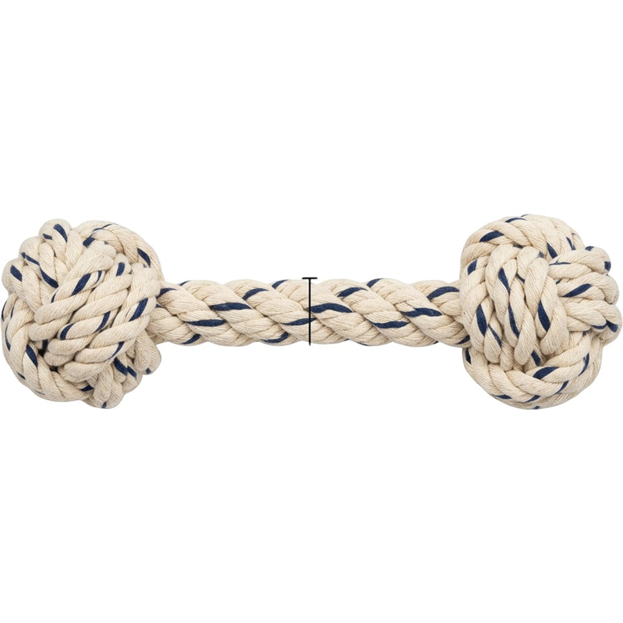 Aerovy Knotarc Braided Cotton Rope Dumbbell Dog Toy 14 in Navy Cream