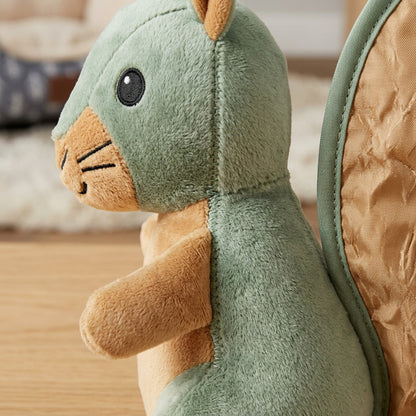 Aerovy Leafwhistle Plush Squirrel Crinkle Dog Toy 12 in Sage Tan - Detail view